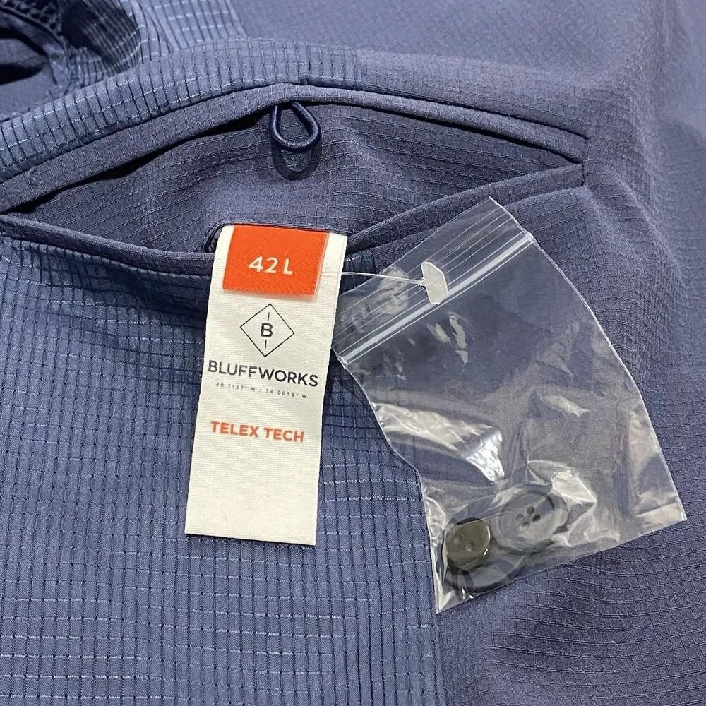 Bluffworks Telex Tech Blazer Mens 42L Blue Classic Fit Stretch Travel Jacket